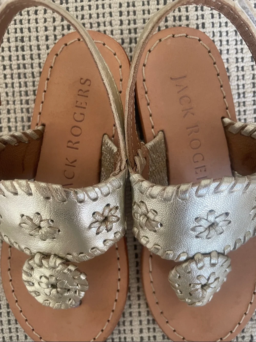 Jack Rogers Toddler Jacks Flat Sandals in a metallic gold size10